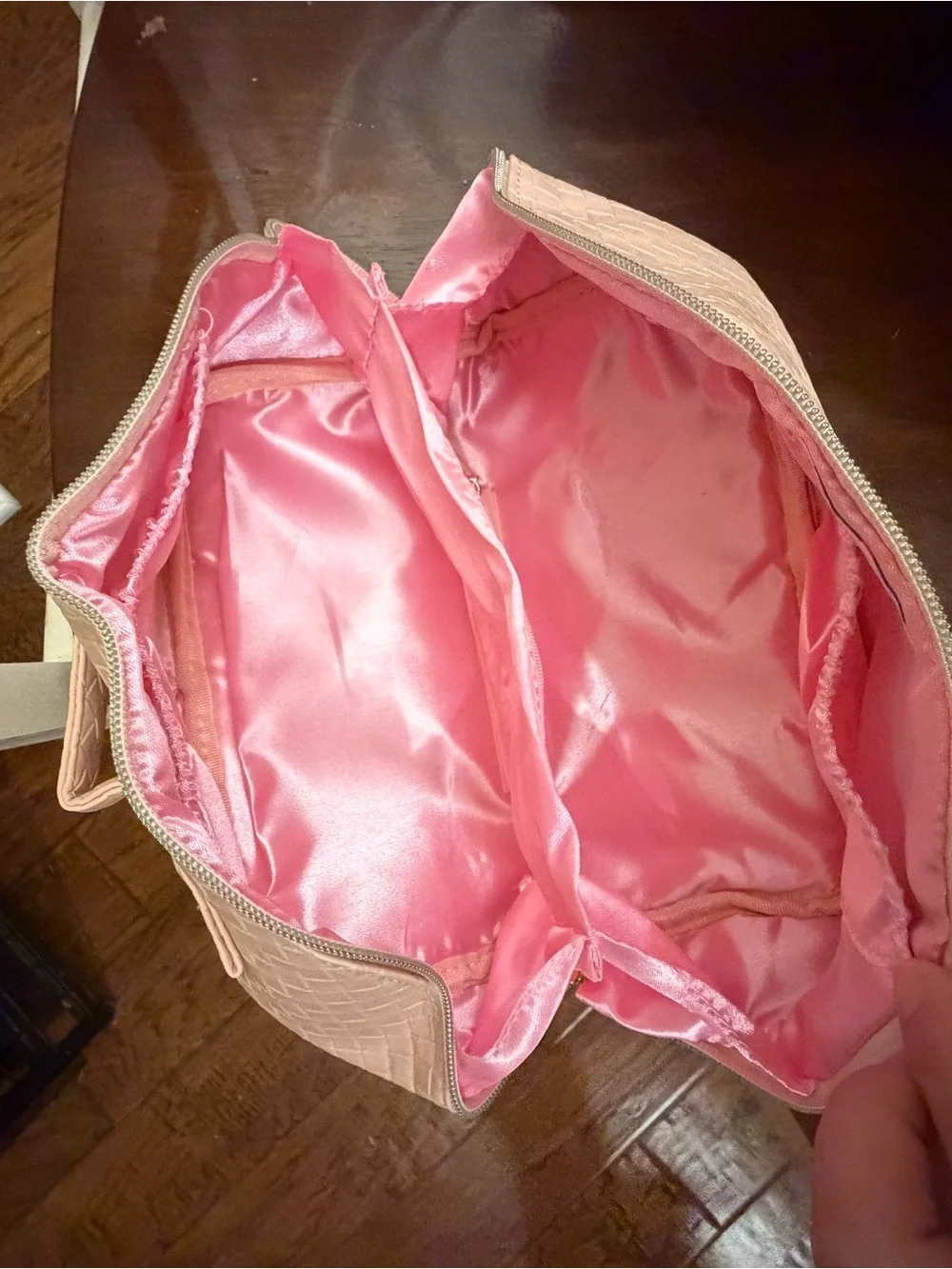 Pink Woven Cosmetic Travel Pouch